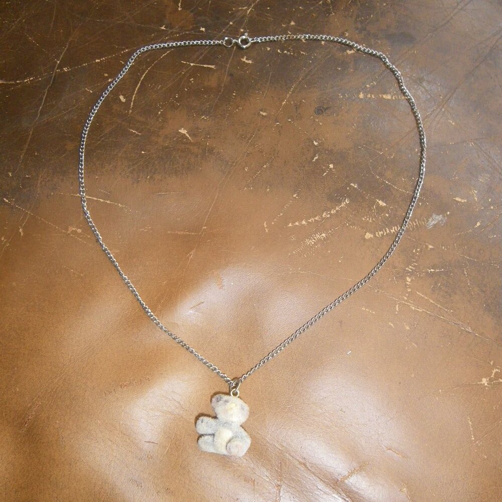 Vintage 1980's Gumball Machine Prize 18" Necklace w/ Fuzzy Panda Bear Charm - Picture 1 of 4